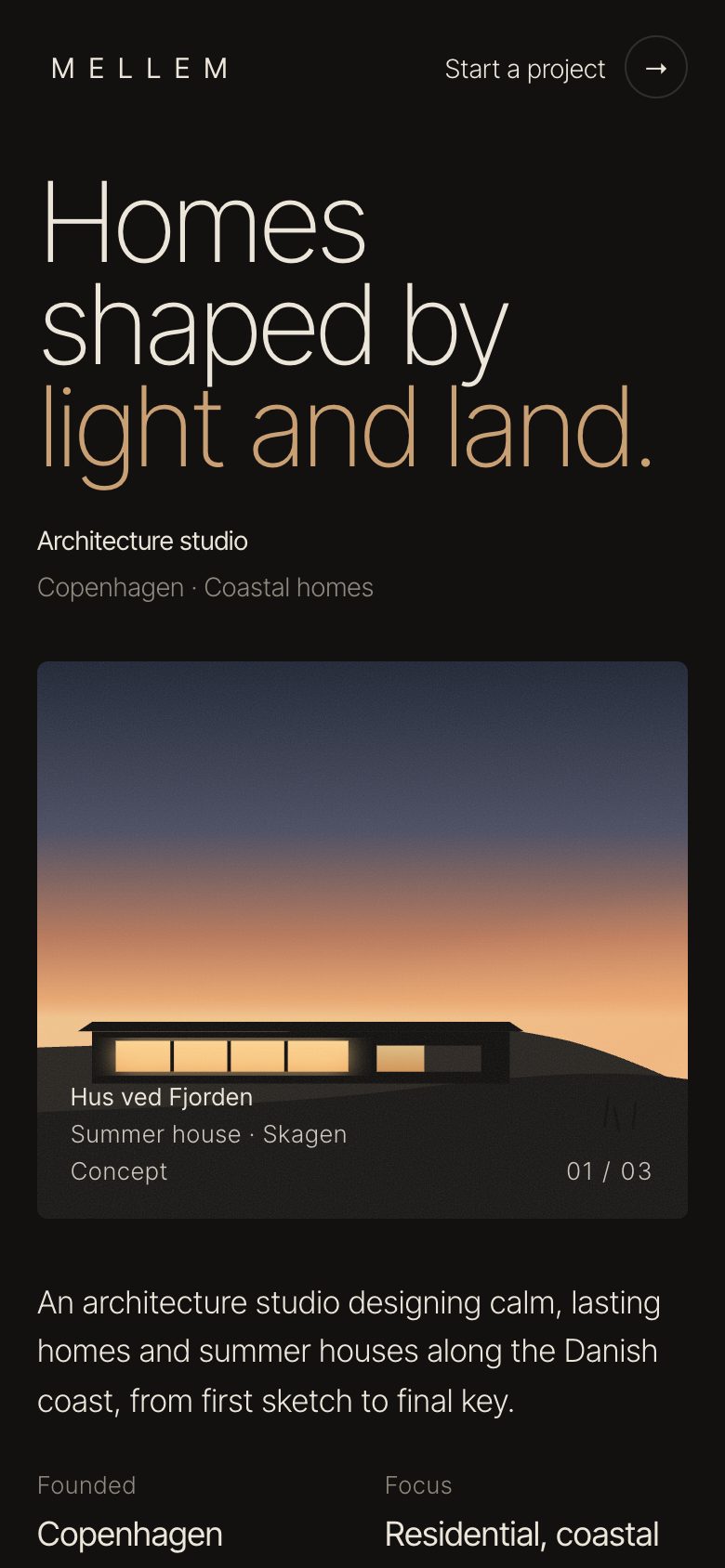 Mellem Studio concept website on a phone